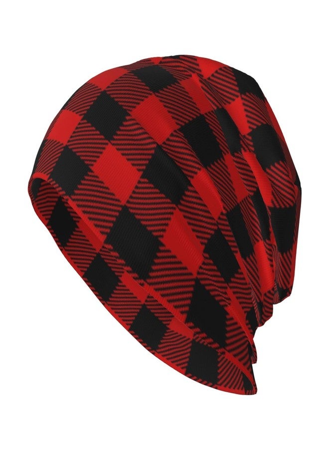 KKRMTUG Red and Black Buffalo Plaid Beanie Hat for Women Men Cute Christmas Knitted Hat Soft Stretchy Ski Beanie Cap Unisex Slouchy Skull Caps - Image 1